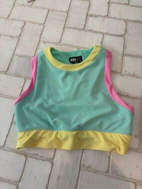 Beach Riot Mint & Yellow Ribbed Sport Crop Top size L